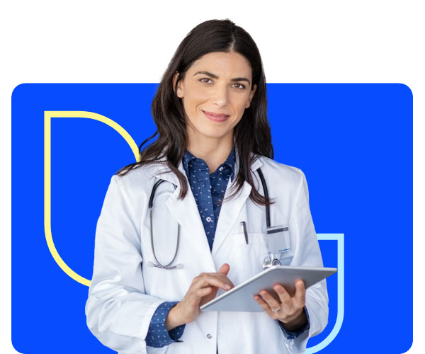 Health professional using tablet